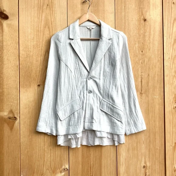 Sundance Turlington 100% Cotton Ruffle Trim Textured Blazer Jacket Sz 2 - Picture 5 of 7